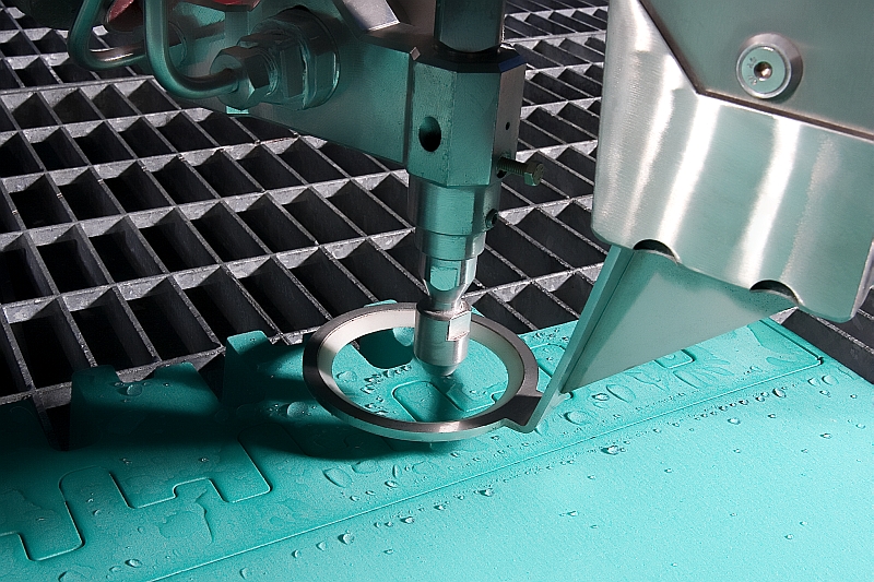manufacturing of foam, water jet cutting