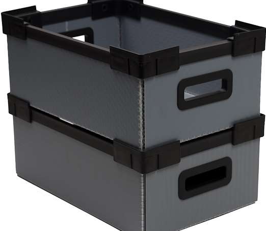 tara box light Stapelbox leer, gestapelt mit Stapelecke
